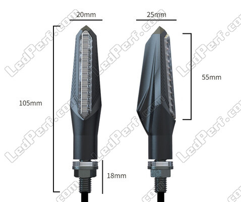 Dimensões dos piscas LED dinâmicos 3 em 1 para Derbi GPR 125 (2004 - 2009)