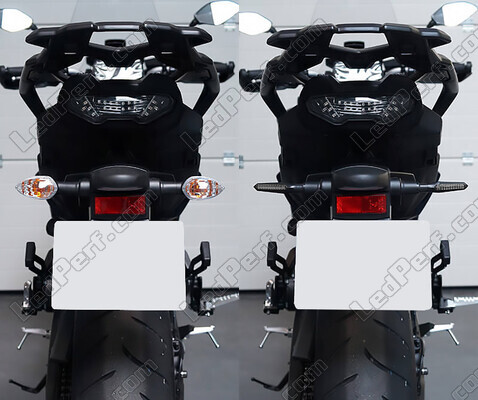 Comparativo antes e depois da instalação Piscas LED dinâmicos + luzes de stop para Honda NSR 125